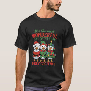Goose Trio Santa Elf Christmas Tree Most Wonderful T-Shirt