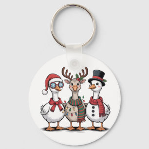 Goose Wearing Santa Hat Christmas Goose Lovers Keychain