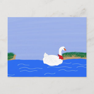 Goose White in Lake Cartoon Art Postcard