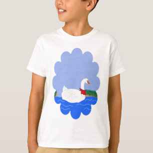 Goose White in Lake Cartoon Art T-Shirt