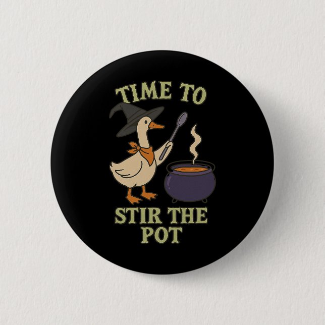 Goose Witch Halloween Time To Stir The Pot Cauldro 2 Inch Round Button (Front)