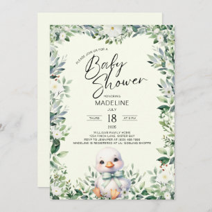 Goose with Bow Greenery Baby Shower Invitation