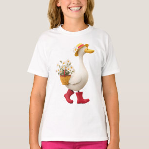 Goose with Flower Basket – Cute Duck Spring Kids T-Shirt