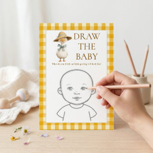 Goose Yellow Gingham Draw Baby Shower Game Card
