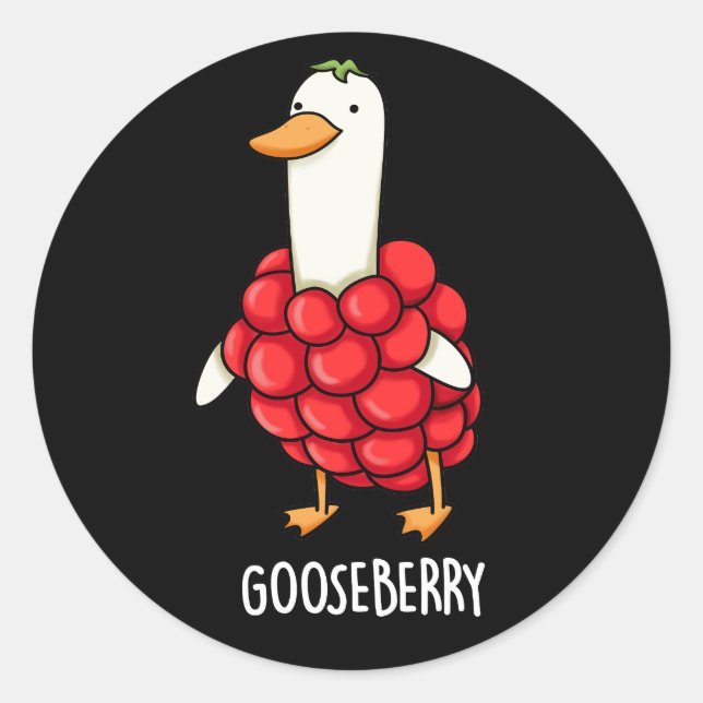 Gooseberry Funny Berry Pun Dark BG Classic Round Sticker (Front)
