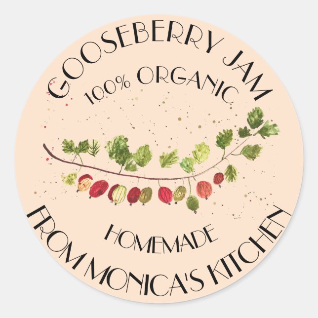 Gooseberry Jam Aquarelle Fruit étiquette de cuisin (Devant)