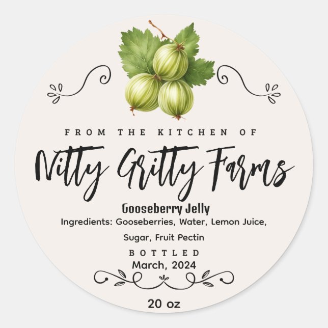 Gooseberry Jam Jelly preserve Custom Canning Label (Front)