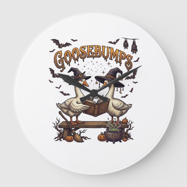 Goosebumps Halloween Geese Witch Hats Magic Book_1 Large Clock (Front)