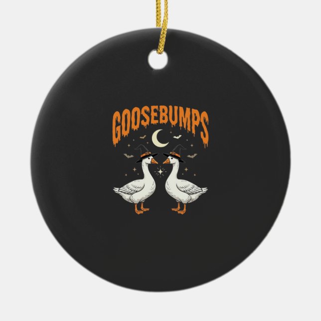 Goosebumps Halloween Witch Geese Vector Design Ceramic Ornament (Front)