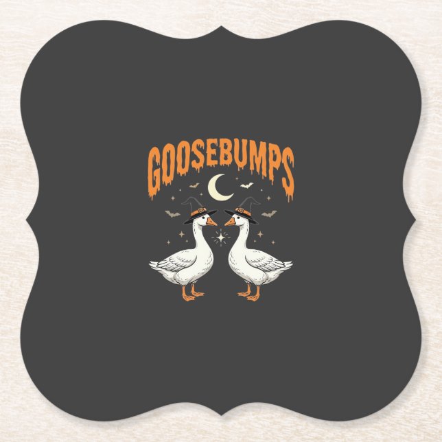 Goosebumps Halloween Witch Geese Vector Design Paper Coaster (Front)