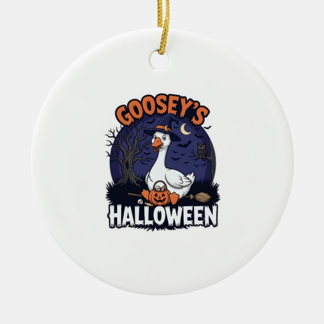 Gooseys Halloween Goose Witch Hat Pumpkin_1 Ceramic Ornament (Front)