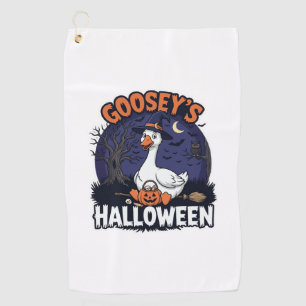 Gooseys Halloween Goose Witch Hat Pumpkin_1 Golf Towel