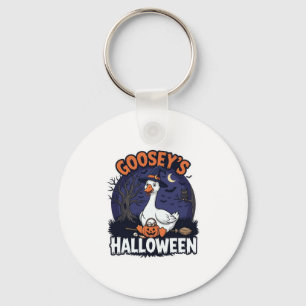Gooseys Halloween Goose Witch Hat Pumpkin_1 Keychain