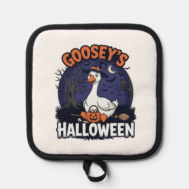 Gooseys Halloween Goose Witch Hat Pumpkin_1 Pot Holder (Front)