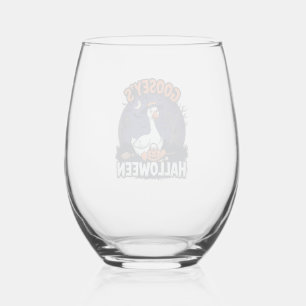 Gooseys Halloween Goose Witch Hat Pumpkin_1 Stemless Wine Glass
