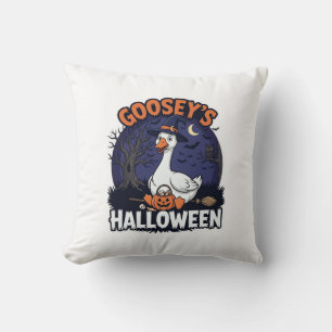 Gooseys Halloween Goose Witch Hat Pumpkin_1 Throw Pillow