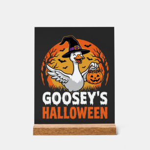 Gooseys Halloween Witch Goose Retro Cartoon Design Acrylic Sign