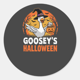 Gooseys Halloween Witch Goose Retro Cartoon Design Classic Round Sticker