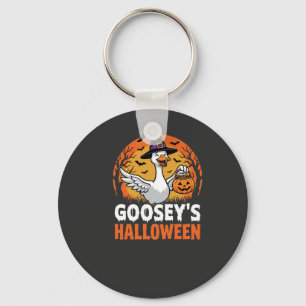 Gooseys Halloween Witch Goose Retro Cartoon Design Keychain