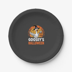 Gooseys Halloween Witch Goose Retro Cartoon Design Paper Plate