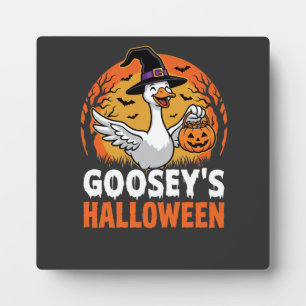 Gooseys Halloween Witch Goose Retro Cartoon Design Plaque