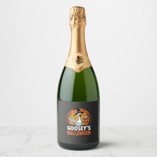 Gooseys Halloween Witch Goose Retro Cartoon Design Sparkling Wine Label