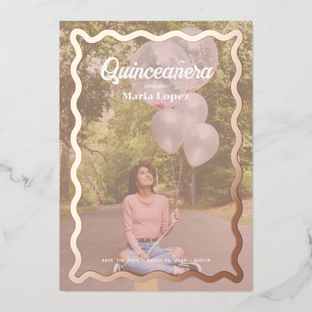 Goovy Daisy Quinceañera Save the Date (Front)