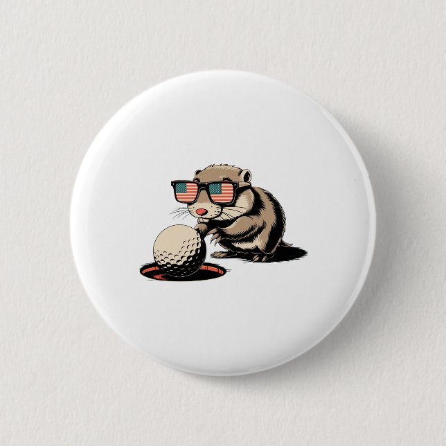 Gopher Animal Pushes Golf Ball Out Of Hole Funny G 2 Inch Round Button (Front)