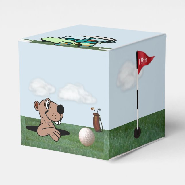 Gopher & Golf Favour Box w/Ball, Flag, & Cart (Front Side)