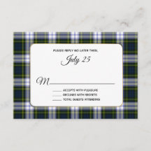 Gordon Dress Tartan Plaid Wedding RSVP Card