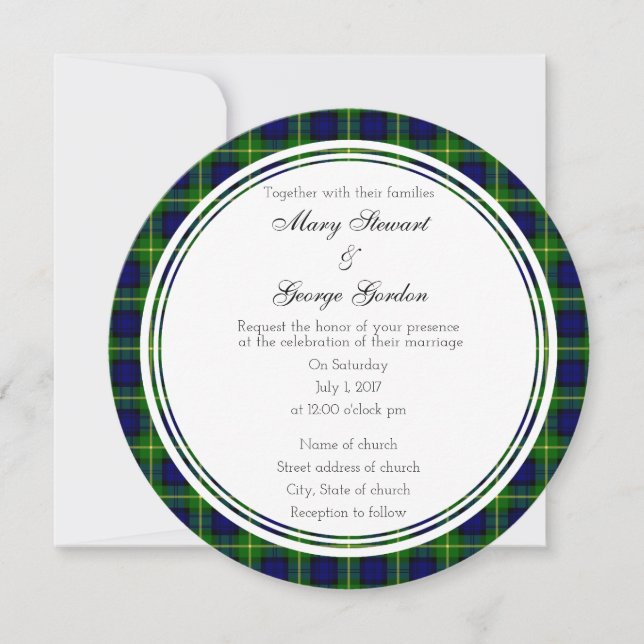 Gordon Scottish Mariage Round Invitation (Devant)