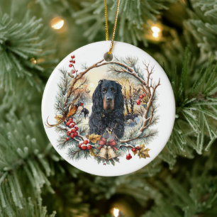 Gordon Setter Christmas Joy – Seasonal Dog Art Ceramic Ornament