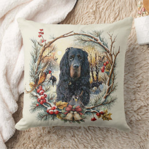 Gordon Setter Christmas Joy – Seasonal Dog Art Throw Pillow
