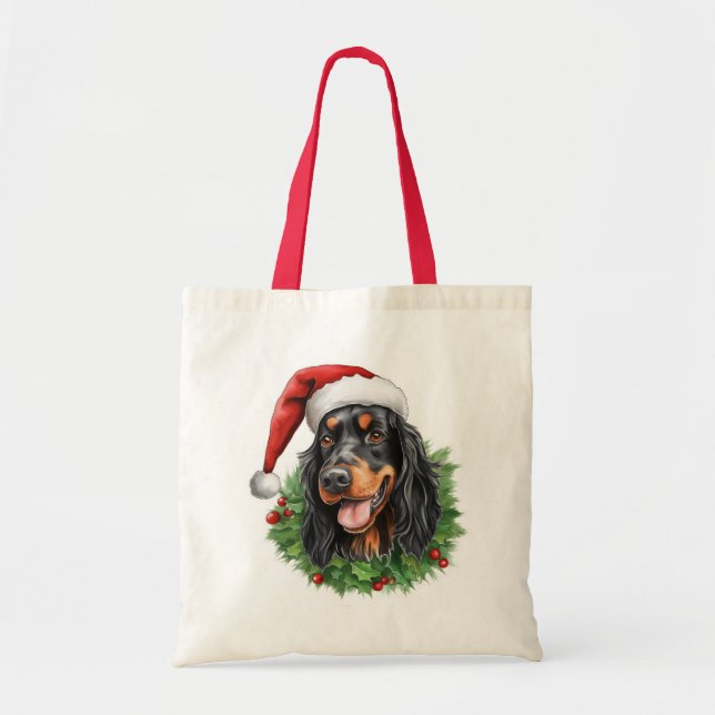 Gordon Setter Christmas Wreath Tote Bag (Front)
