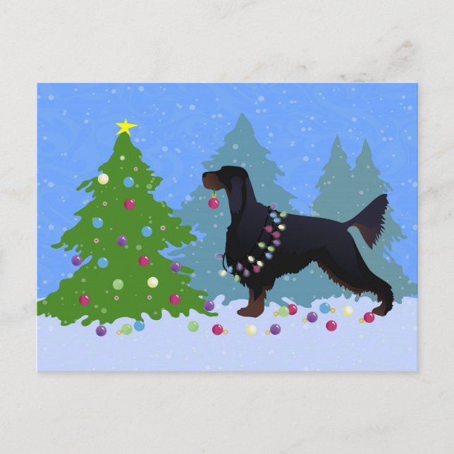 Gordon Setter decorating tree in the For Postcard (Front)