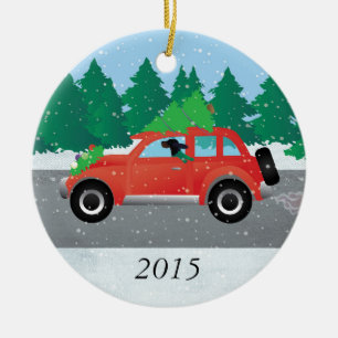 Gordon Setter Dog Driving a Car - Tree on Top Ceramic Ornament