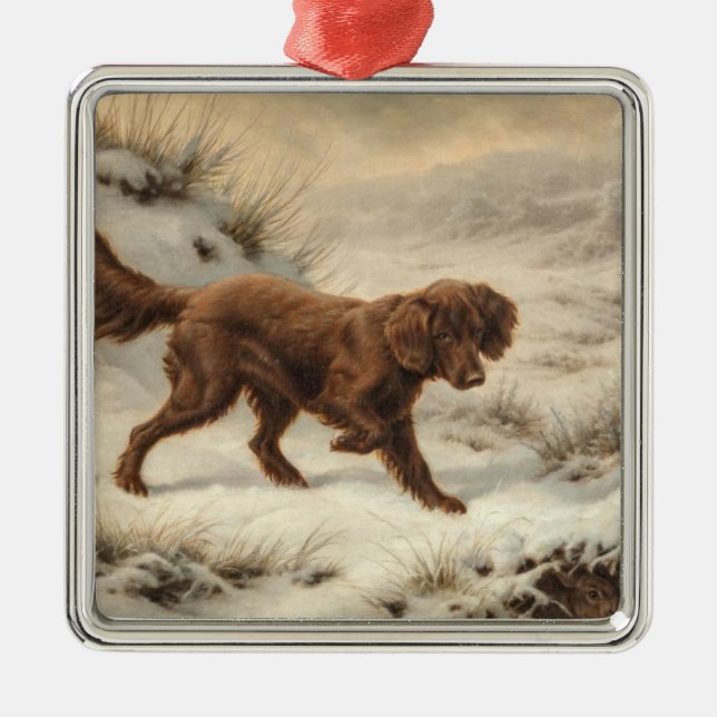 Gordon Setter Dog in a Snowy Winter Landscape Metal Ornament (Front)