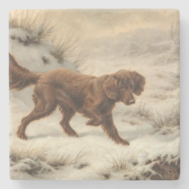 Gordon Setter Dog in a Snowy Winter Landscape Stone Coaster (Front)