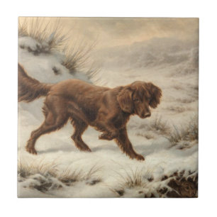 Gordon Setter Dog in a Snowy Winter Landscape Tile