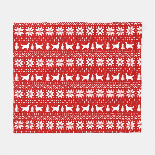 Gordon Setter Dog Silhouettes Christmas Pattern Fleece Blanket (Front (Horizontal))
