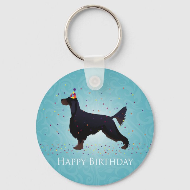 Gordon Setter Happy Birthday Design Keychain (Front)