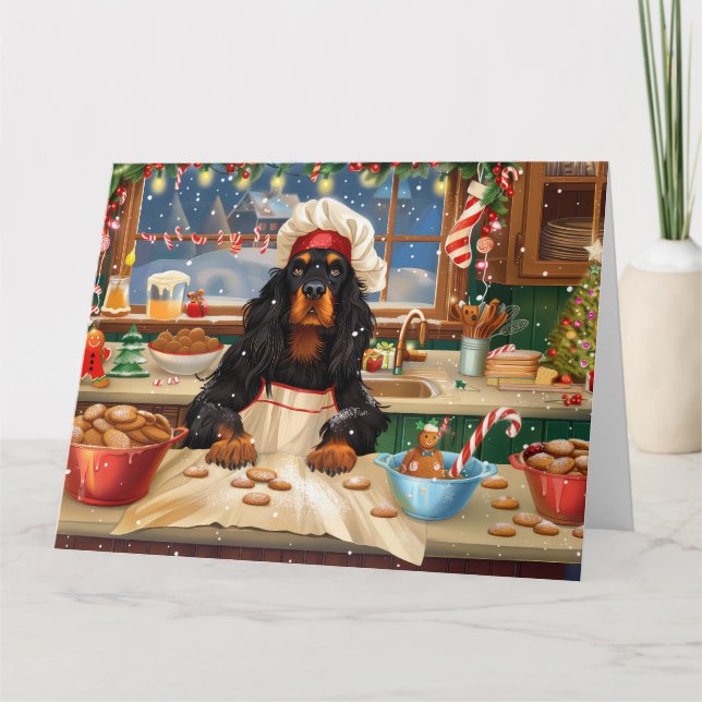 Gordon Setter Holiday Baking: Festive Christmas Card (Front)