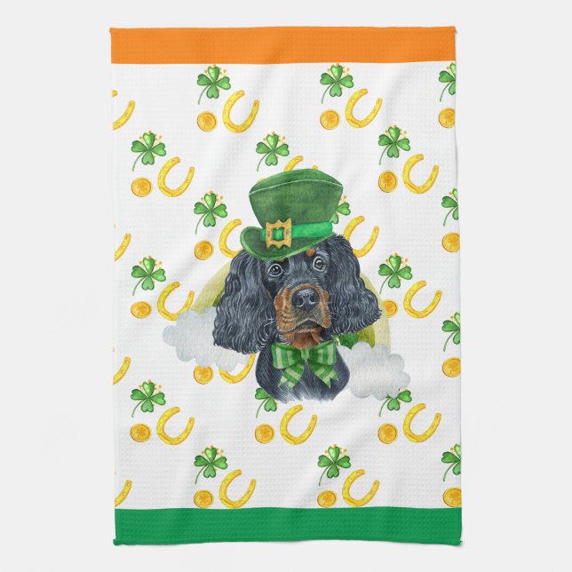 Gordon Setter Holiday Home Decor St Patricks Day Kitchen Towel (Vertical)