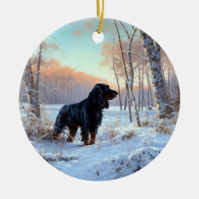 Gordon Setter Let It Snow Christmas Ceramic Ornament (Front)