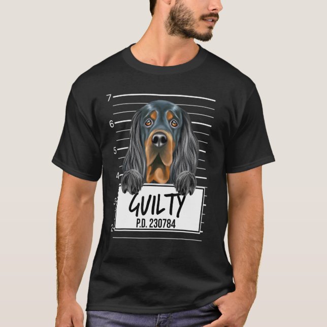 Gordon Setter Mugshot Guilty Dog T-Shirt (Front)