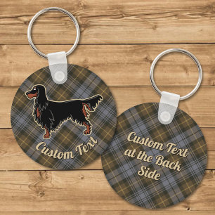 Gordon Setter over Weathered Gordon Tartan Keychain