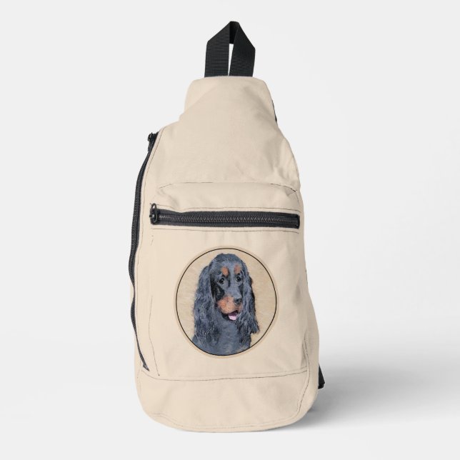 Gordon Setter Painting Black Cute Original Dog Art Sling Bag (Front)