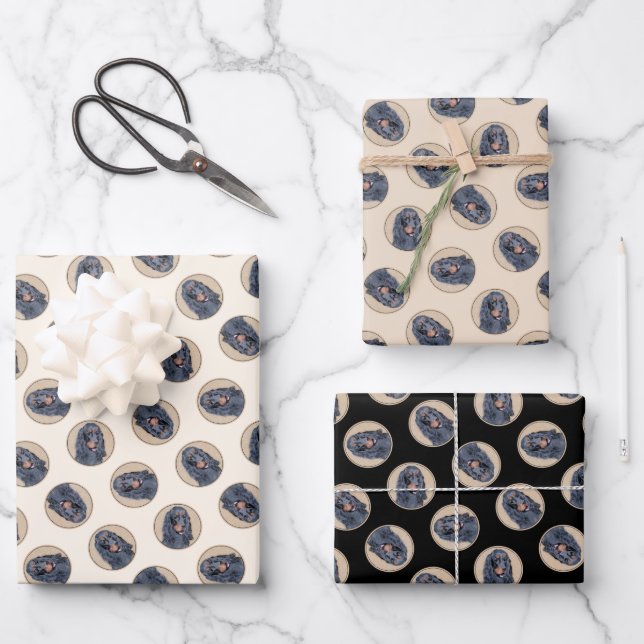 Gordon Setter Painting Black Cute Original Dog Art Wrapping Paper Sheet (Front)