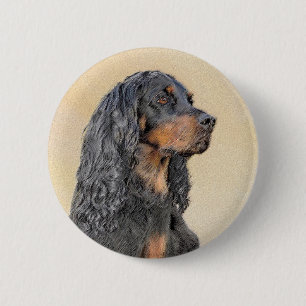 Gordon Setter Painting - Cute Original Dog Art 2 Inch Round Button