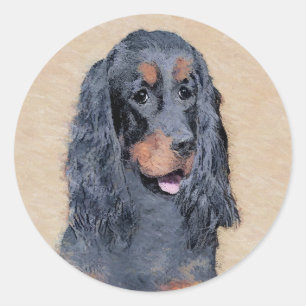 Gordon Setter Painting - Cute Original Dog Art Classic Round Sticker